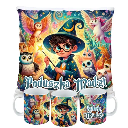 Magiczny zestaw prezentowy Poduszka i Kubek dla czarodzieja do szkoły magii